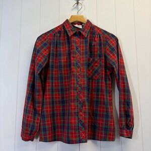 Vintage Azur Dark Academia Tartan Plaid Button Front Top Women Size 36 Heritage